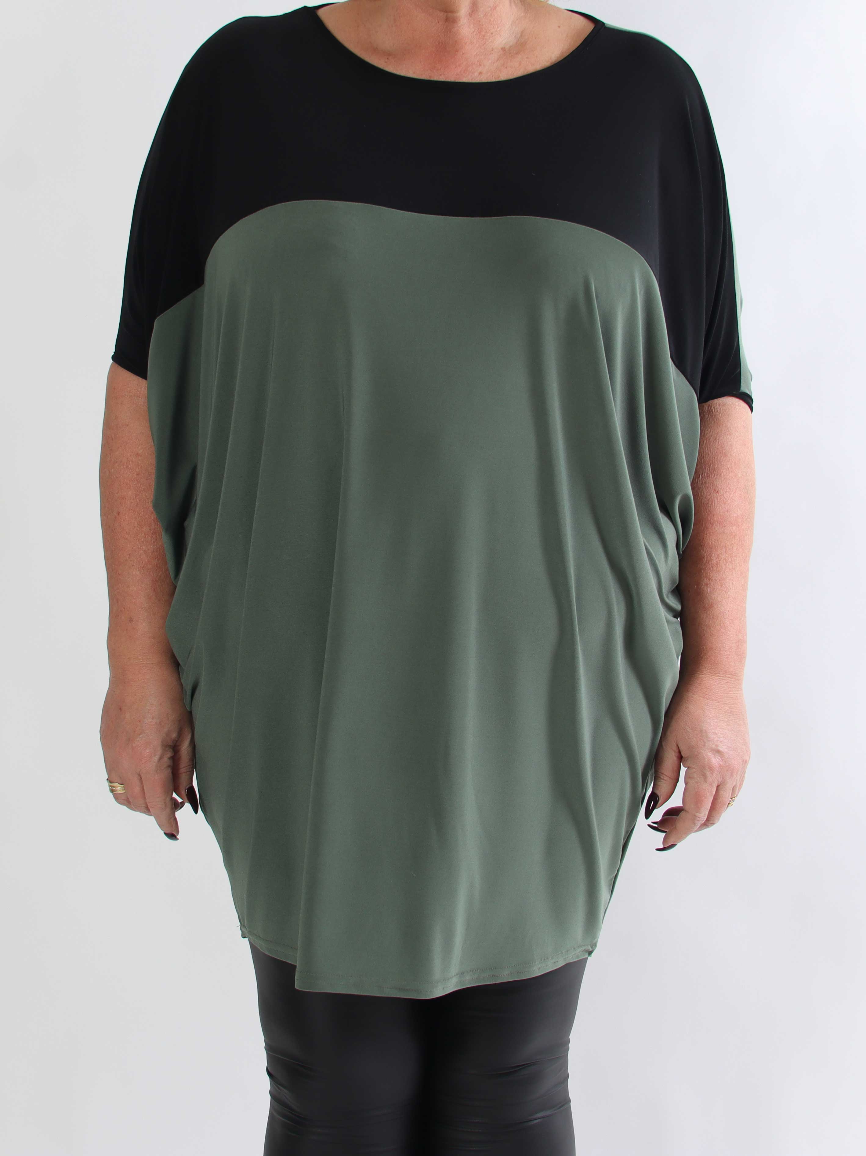 Spencer - Elastisk tofarvet plus size tunikakjole med flagermusærmer